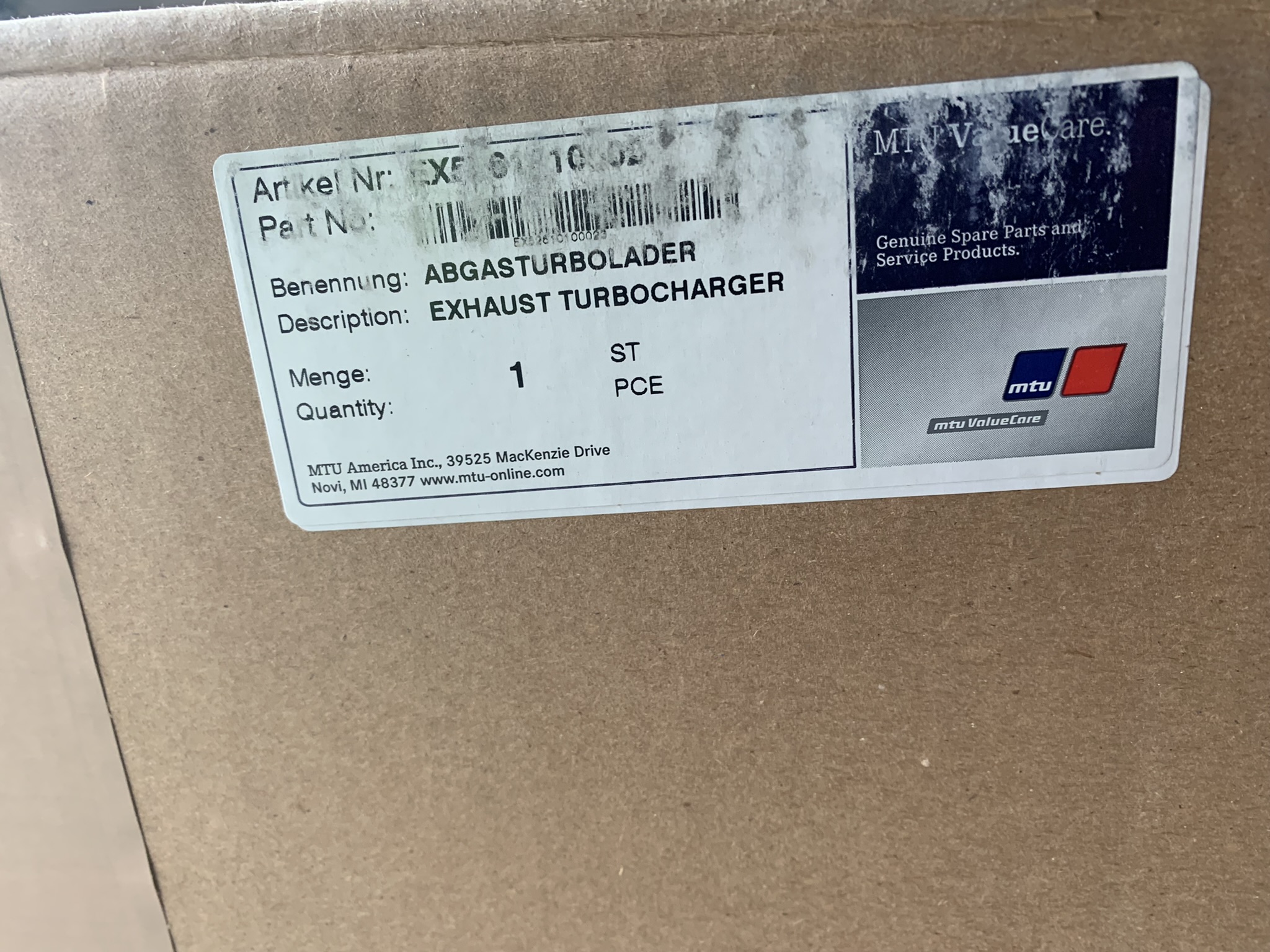 MTU S 4000 TURBUCHARGER NEW OEM