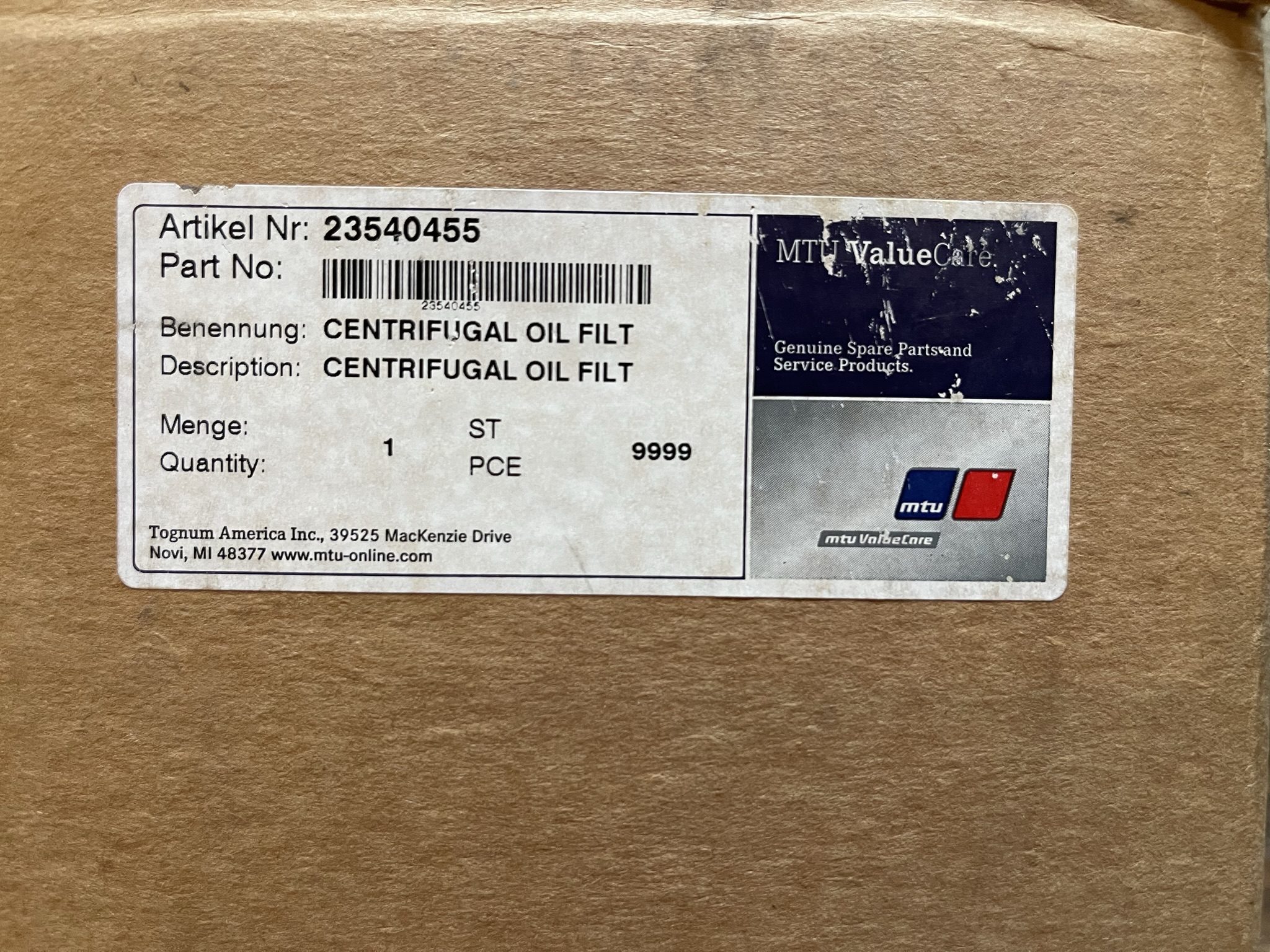 23540455 Centrifugal Oil Filter MTU series 4000. New OEM genuine parts ...